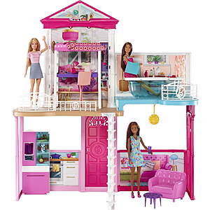 Barbie 2-Story Dollhouse w/ 3 Dolls, Furniture, Pool & Accessories Playset $75 + Free Shipping