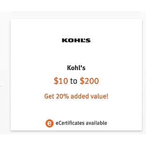 Discover cardholders: 20% cashback redemption Gift cards- Kohls $20