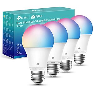 4-Pack 800-Lumen Kasa Full-Color Smart Light Bulbs $21