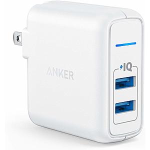 Anker Elite Dual Port 24W Wall Charger PowerPort 2 w/ PowerIQ & Foldable Plug $7.65