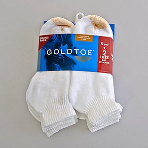Gold-Toe Socks: Men's 8-Pack Quarter or No-Show $8 ($1 per pr), Women's 6-Pack Ultrasoft Solid Crew Socks $6.79 ($1.13 per pr) More + free shipping