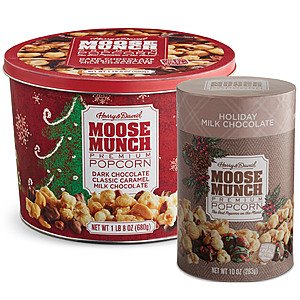 Harry & David Moose Munch: 24-Oz Popcorn Drum + 10-Oz Canister $16 + Free Store Pickup at Macys, 2x 24-Oz Popcorn Drum + 2x 10-Oz Canister $31.88 + free shipping