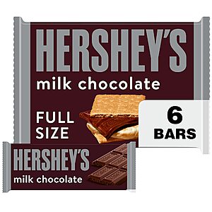 HERSHEY'S Milk Chocolate, Easter Candy Bars, 1.55 oz (6 Count) [Subscribe & Save] $3.76 @ Amazon