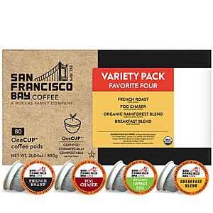 San Francisco Bay Compostable Coffee Pods - Original Variety Pack (80 Ct) French, Breakfast, Fog, Organic Rainforest $21.93