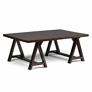 Simpli Home Sawhorse Solid Wood Coffee Table, Dark Chestnut Brown [Coffee Table] $83.99