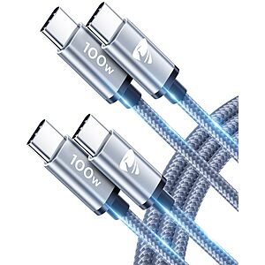 2-Pack 6' Aioneus USB C to C 100W 5A charging cables $5 ($2.50 ea) + Free Prime Shipping $4.89