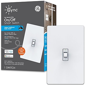 GE Cync No Neutral Wire-On-Off Toggle 1.5-amp Single-pole/3-way Smart Toggle Light Switch with Wall Plate, White in the Light Switches department at Lowes.com YMMV $0.02