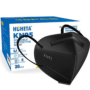 Limited-time deal: HUHETA KN95 Face Masks, Packs of 30 Black Mask, 5-Layers Mask Protection, Protective Cup Dust Masks for Outdoor Indoor Use - $5.57