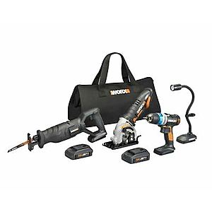 WORX WX947L 20V 4 PC Drill Kit, Recip Saw, WorxSaw, FlexLight , Charger and 2 20v batteries $86 with code 15% ebay code JANSAVE