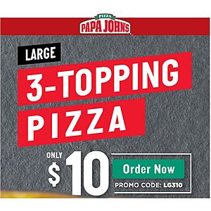 Papa John's LG 3 Top-Pizza with Promocode for $10