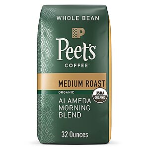 32-Oz Peet's Coffee Medium Roast Whole Bean Coffee (Organic Alameda Morning Blend) $14.22 w/ S&S + Free Shipping w/ Prime or on $35+