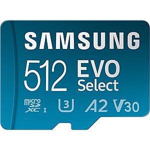 $24.99: 512GB Samsung EVO Select U3, A2, V30 microSDXC Memory Card w/ Adapter