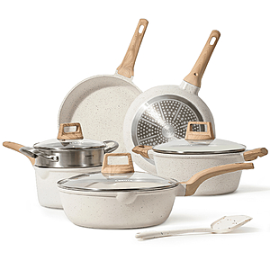 10-Piece Carote White Granite Nonstick Induction Pots and Pans Set $85 + Free Shipping