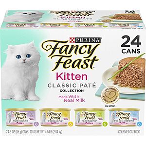 Fancy Feast  Grain Free Pate Wet Kitten Food Variety Pack - 24 Cans $14.69