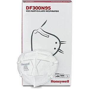 NIOSH - Honeywell Safety DF300 N95 Flatfold Disposable Respirator- Box of 50, White,One SZ W/Adjustable Nose Clip.F/S For Amazon Prime Members. 74 Cents A PC, Made In MX