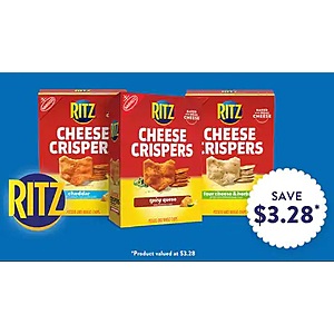 Walmart Stores Digital Coupon: 7oz. Ritz Cheese Crispers Chips (various flavors) Save $3.28 Off (Mobile Device Req/Valid thru May 28, 2022)