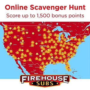 Firehouse Subs App: Online Scavenger Hunt Offer: Score Bonus Points Free (Expires 10/16)