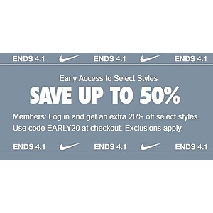 Member Early Access: Sign in & use code EARLY20. Nike.com $12