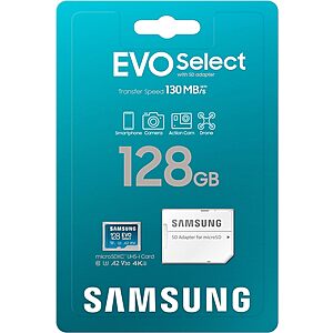 128GB Samsung Evo Select microSDXC U3 Memory Card w/ Adapter $11 + Free S/H