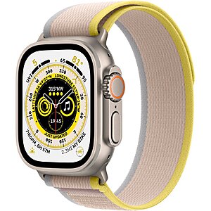 Apple Watch Ultra (GPS + Cellular) 49mm Titanium Case with Yellow/Beige Trail Loop - M/L - Titanium $629