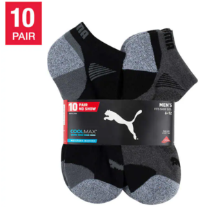 Costco Members: 10-Pairs PUMA Men's No Show Socks (Black or White) 5 for $30 or $11 Each + Free S/H