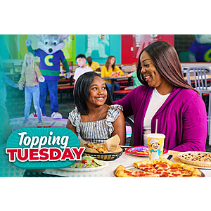 Tuesday Food & Restaurant Deals: Chuck E. Cheese: Buy One Large Pizza & Get One 50% Off & More
