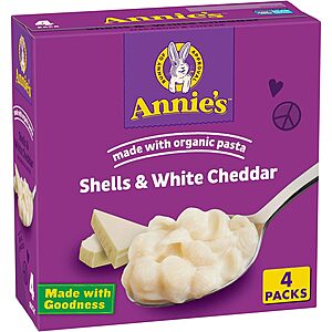 4-Pack 6-Oz Annie’s White Cheddar Shells Macaroni & Cheese - $2.84 w/ Subscribe & Save