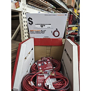 YMMV Husky 50 ft. 14/3 Single Lighted Locking Extension Cord, Red and Black, Red & Black $8.58 at Home Depot