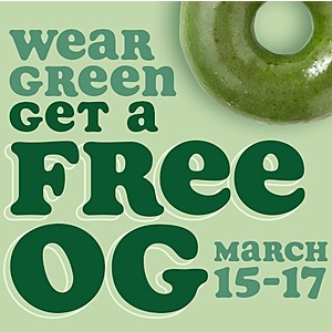 It's Your Lucky Day! Free Krispy Kreme Doughnut with Green Attire (March 15-17)