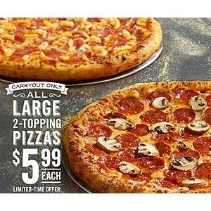 *****LAST DAY****Dominos $5.99 Carryout Large 2 Topping Pizza deal is back!!!!! February 12-18