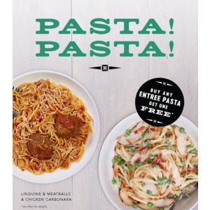 Corner Bakery Restaurant: Printable Coupon for Buy Any Entree Pasta, Get One Free (Valid thru 1/11)