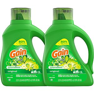Gain Laundry Detergent Liquid Plus Aroma Boost, Original Scent, HE Compatible, 96 Loads Total, 75 Fl Oz (Pack of 2) - $11.08 AC + S&S