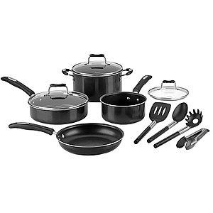 Cuisinart - 11-Piece Cookware Set - Black/Silver - $49.99