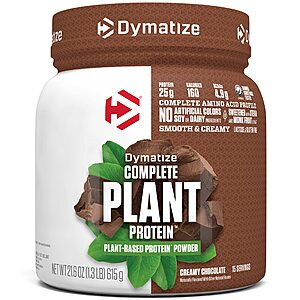 Dymatize Vegan Plant Protein, Creamy Chocolate, 25g Protein, 4.8g BCAAs, Complete Amino Acid Profile, 15 Servings for $10.12 at Amazon