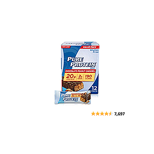 Pure Protein Bars, High Protein, Nutritious Snacks to Support Energy, Low Sugar, Gluten Free, Chocolate Peanut Caramel, 1.76 oz., 12 Count - $11.89