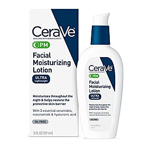2 x CeraVe PM Facial Moisturizing Lotion | Night Cream | Ultra-Lightweight, Oil-Free Moisturizer for Face | 3 Ounce $19.68