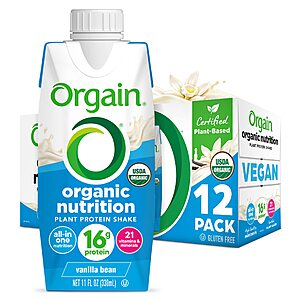 12-Count 11-Oz Orgain Organic Vegan Plant Based Nutritional Meal Replacement Shake (Vanilla Bean) $14.12 ($1.18 each) w/ S&S + Free Shipping
