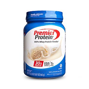 23.2-Oz Premier Protein 100% Whey Protein Powder (Vanilla Milkshake) from $15.14 w/ S&S + Free Shipping w/ Prime or on $35+