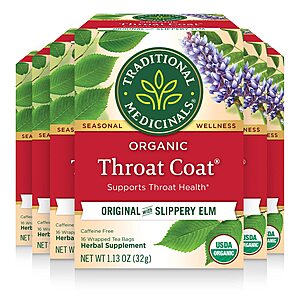 96-Count Traditional Medicinals Organic Throat Coat Tea Bags $12.12 w/ S&S + Free Shipping w/ Prime or on $35+