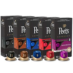 50-Ct Peet's Coffee Nespresso Original Espresso Coffee Pods Variety Pack $24 or Less w/ S&S + Free S/H
