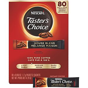 80-Count Nescafe Instant Coffee Sticks (House Blend Light Roast) $10.67 w/ S&S + Free Shipping w/ Prime or on $35+