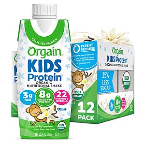 12-Count 8.25-Oz Orgain Organic Kids Protein Nutritional Shake (Vanilla) $12.00 w/ S&S + Free Shipping w/ Prime or on $35+