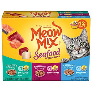12-Pack 2.75-Oz Meow Mix Seafood Favorites Wet Cat Food (Variety Pack) $4.60 (First Autoship Order) + Free S&H on $35+