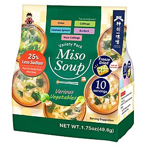 10-Pack Miko Brand 25% Less Sodium Instant Miso Soup Variety Pack w/ Freeze Dried Vegetables $6.75 ($0.67 each) + Free Shipping w/ Prime or on $35+