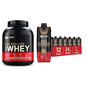 5-Lb Optimum Nutrition Gold Standard 100% Whey Protein Powder (Various Flavors) + 12-Count 11-Oz Protein Shakes (Chocolate) $77.17 + $25 Amazon Credit w / S&S + Free Shipping