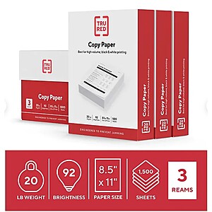 1500-Sheets TRU RED 8.5"x11" Copy Paper (20 lbs., 92 Brightness) $10 + Free Shipping