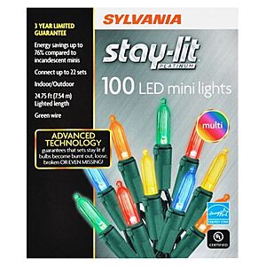 26' 100-Ct Sylvania Staylit Platinum LED Christmas Lights (White) $8 + Free Store Pickup