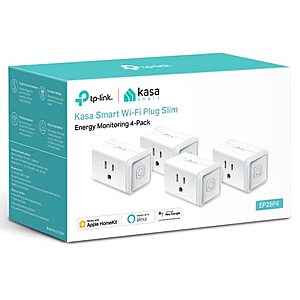 Kasa Smart Plug Mini 15A Energy Monitoring Smart Outlet Apple HomeKit Siri Alexa & Google Home  2.4G WiFi 4-Pack (EP25P4) - $39.70
